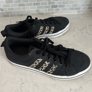 Black Canvas Women’s Sneakers with Leopard Accent